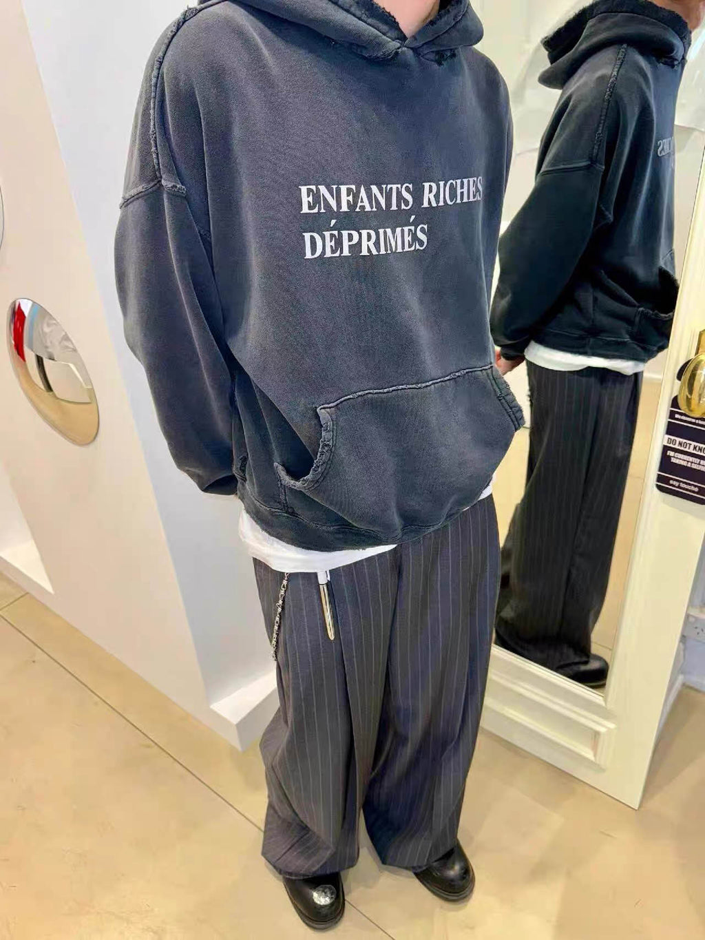 Erd Crazy Washed Distressed Loose Fit Hoodie Sweatshirt