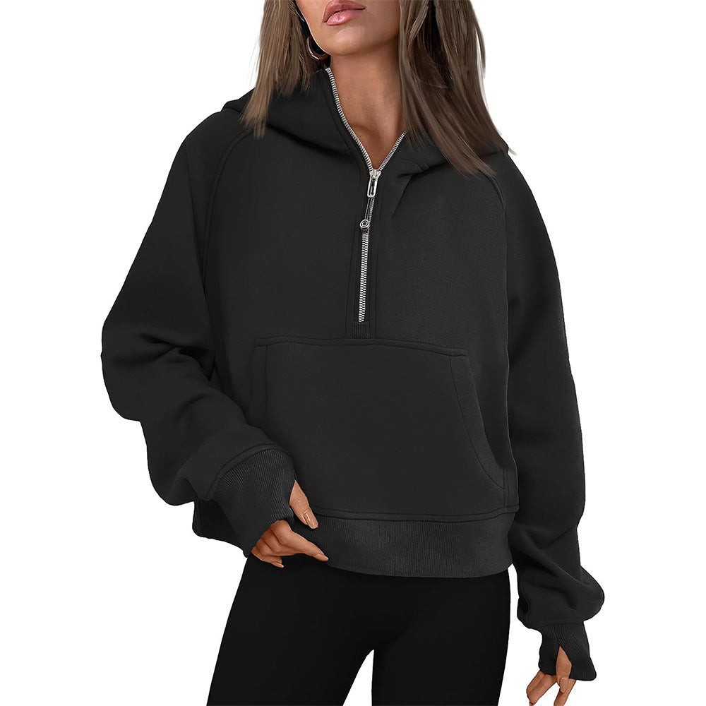 Hooded  zipped and thickened hoodie for women