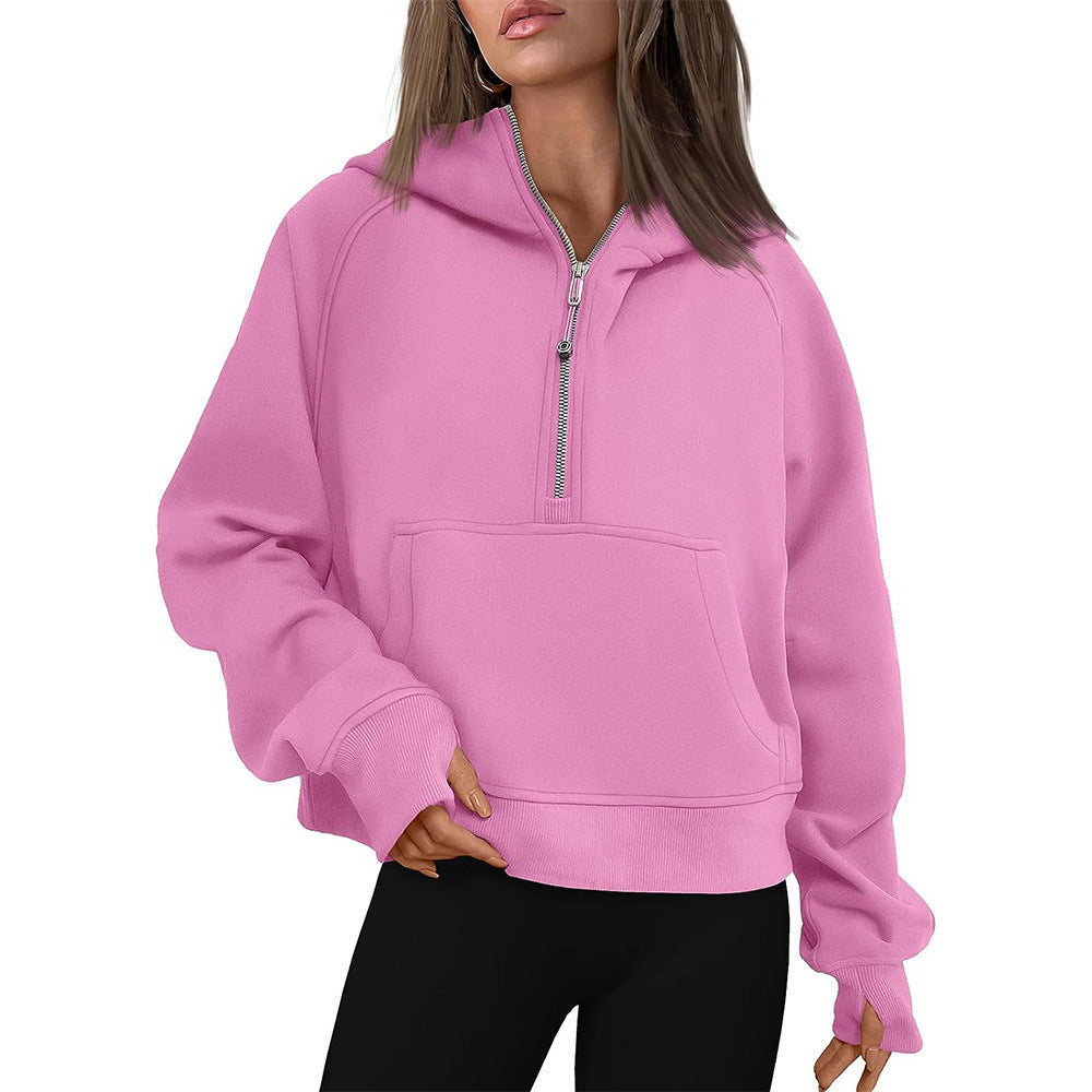 Hooded  zipped and thickened hoodie for women