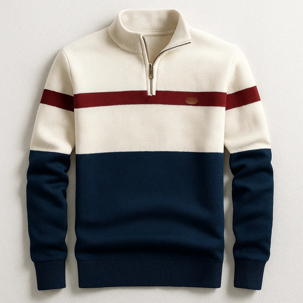 Mens Stand Collar Half Zip Knit Sweater