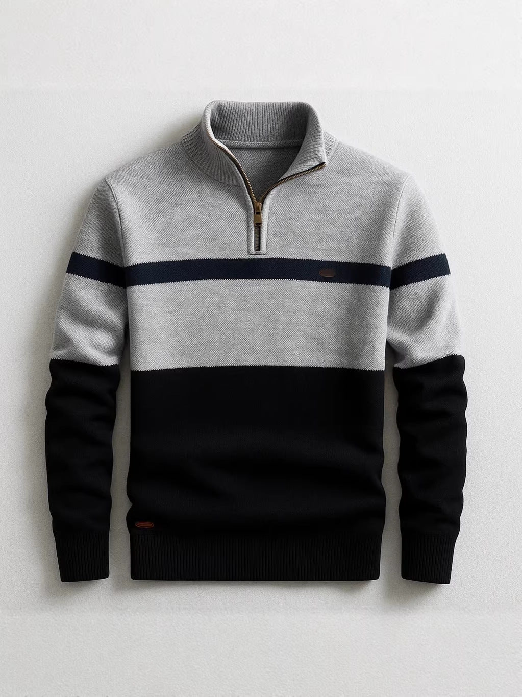 Mens Stand Collar Half Zip Knit Sweater