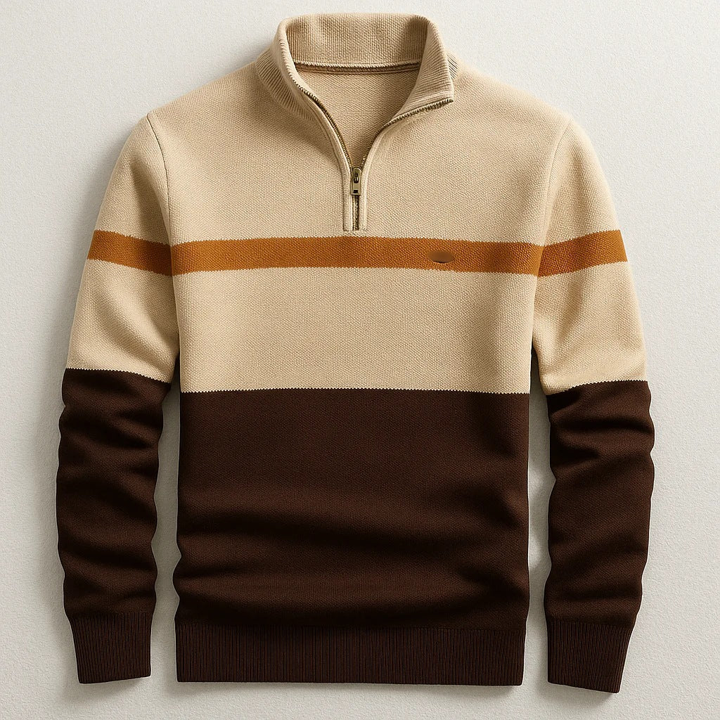 Mens Stand Collar Half Zip Knit Sweater