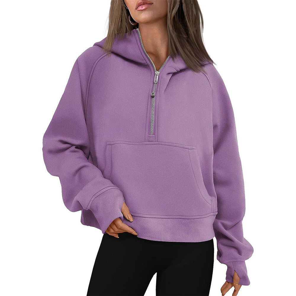 Hooded  zipped and thickened hoodie for women