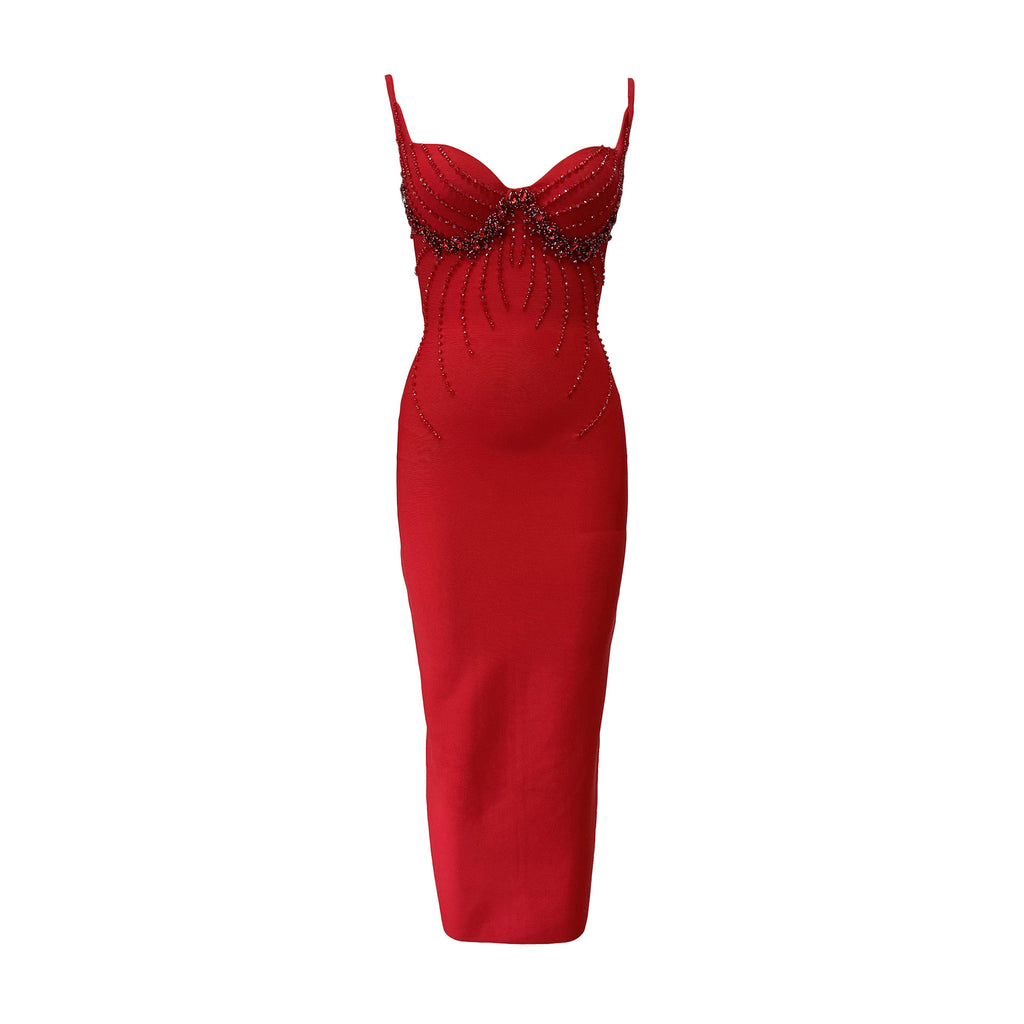 Beaded Rhinestone V-neck Bandage Dress