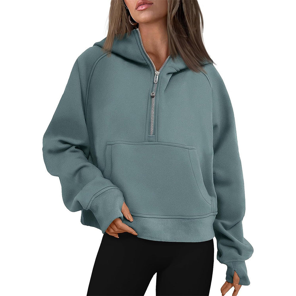 Hooded  zipped and thickened hoodie for women
