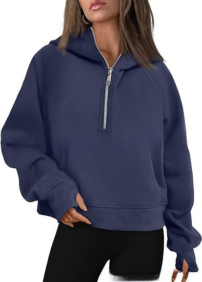 Hooded  zipped and thickened hoodie for women