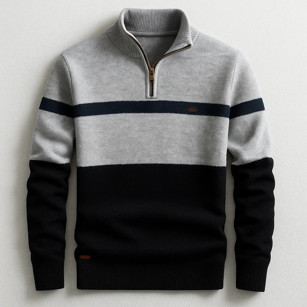 Mens Stand Collar Half Zip Knit Sweater