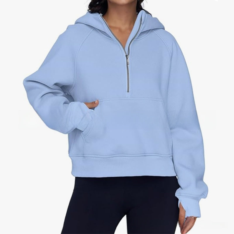 Hooded  zipped and thickened hoodie for women